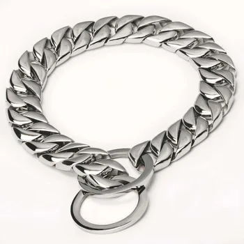 

15MM New Arrive 316L Stainless Steel Silver Polished Dogs Cuban Curb Chain Necklace Collar Choker Slip Training Pet Link 12"-32"