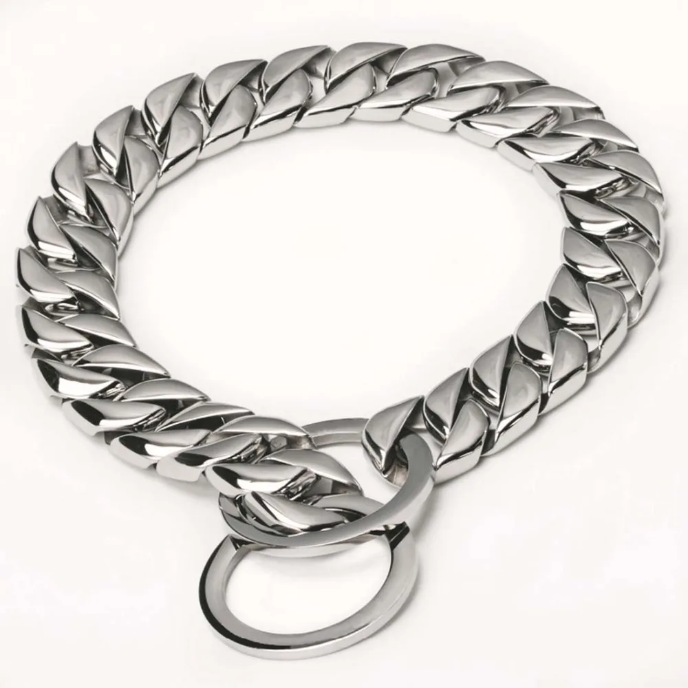 15MMNew Arrive Stainless Steel Silver Color Polished Dogs Cuban Curb Chain Necklace Collar Choker Slip Training Pet Link 12&quot-32&quot |