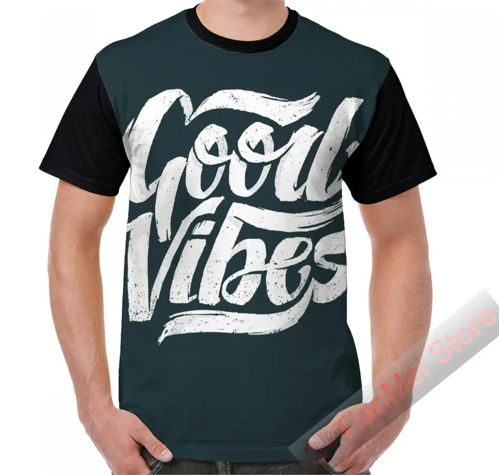 Summer Graphic t shirt men tops tees Good Vibes - Feel T-Shirt Design printed women Short Sleeve Casual tshirts | Мужская одежда