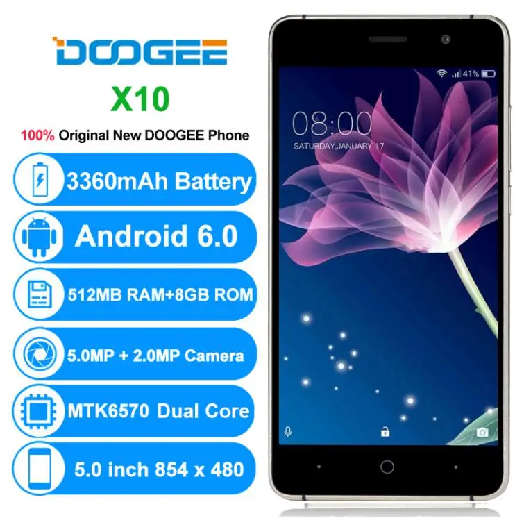 DOOGEE X10 MT6570 Dual Core 5 0 &quotips смартфон 512 Мб оперативная память 58 ГБ Встроенная Android 6 5MP