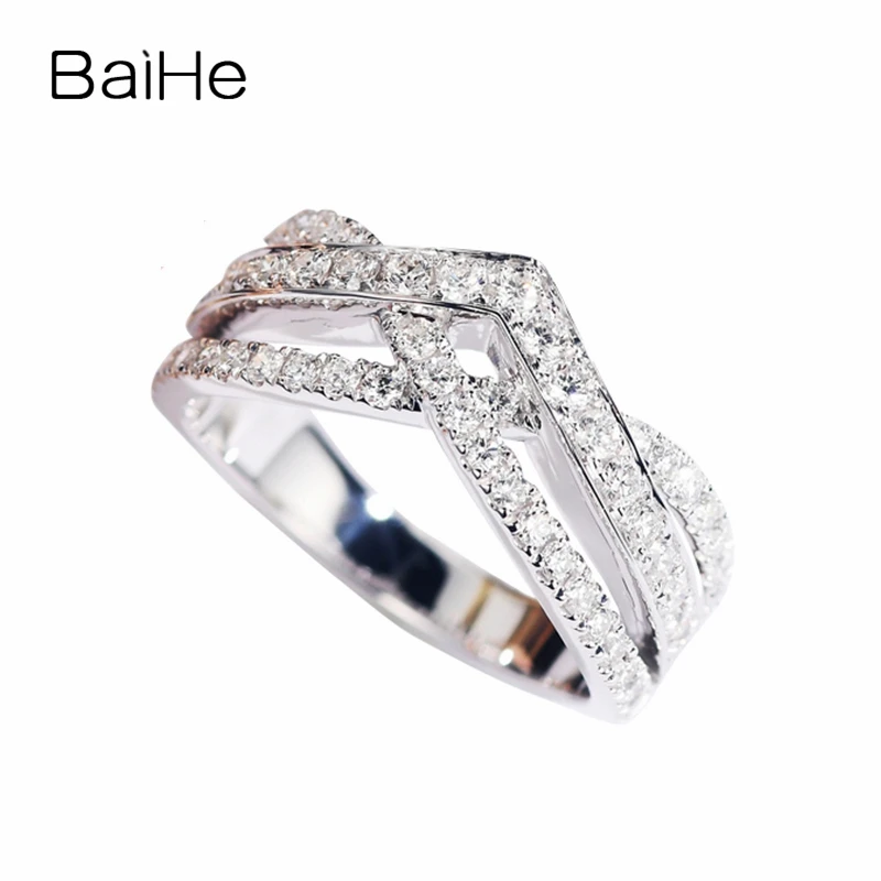 Baihe Solid 14K White Gold 0.72Ct H/Si Natural Diamond Crown V Ring Women Wedding Trendy Women Fine Jewelry Anillo Corona Tondine