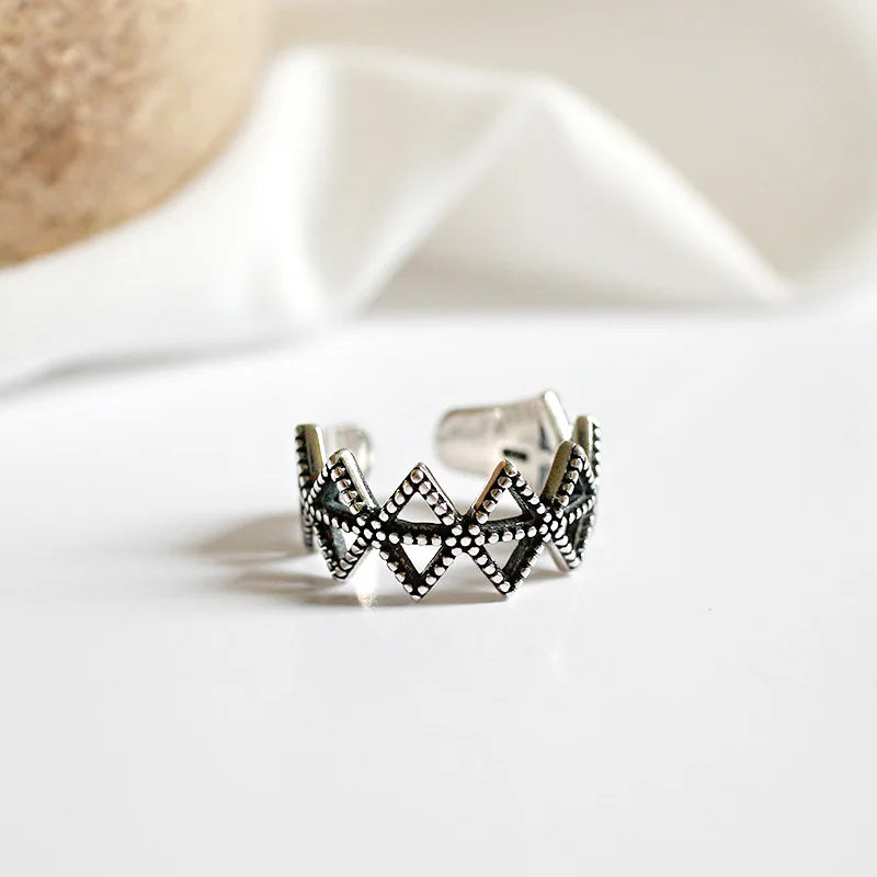 DIEERLAN 925 Sterling Silver Geometric Rings for Women Gift Ladies Fashion Punk Jewelry Open Retro Antique Rings Anillos