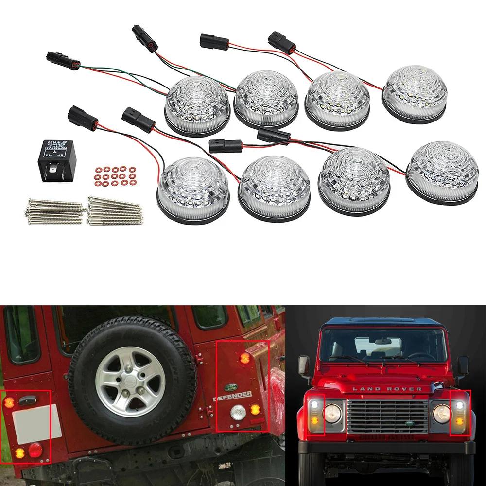8PCS For 83-90 90/110 Land Rover Defender Complete LED Lamp Upgrade Kit Clear/Smoked |