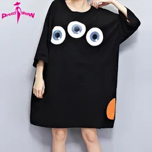 Summer Tshirt Dress Big Size Women Black Polka Dot Print Cotton Shirt Dresses Fashion Casual Loose Batwing Sleeve Tops Plus Size