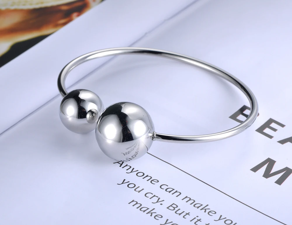 Lokaer Trendy Double Big Ball Stainless Steel Cuff Bracelet Jewelry For Women Silver Color Bracelet Bangle Valentine Gift B19009 bangle bracelet,stainless steel bracelet