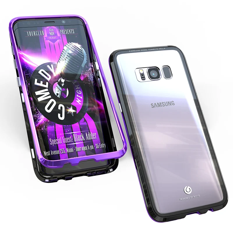 Metal Magnetic Case On For Samsung Galaxy S8 S9 S10 Plus Tempered Glass Note8 Note9 S10E Back Magnet Cases Cover |