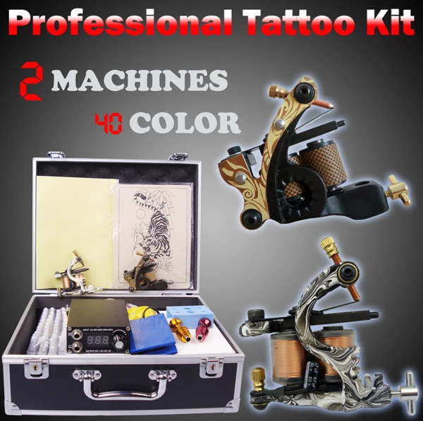 

Professional tattoo machine for lining and shadin needles 40 colors inks power supply full set tattoo kit with carrying case