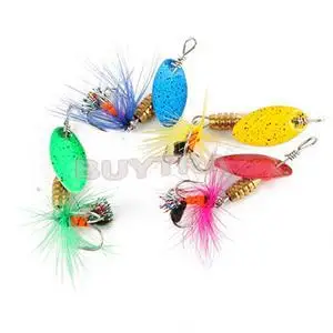 4 Pcs/pack Random Color Fishing Lure Bait Paillette Tackle Treble Hook With Feather Spinner Spoon Baits Lures | Спорт и развлечения