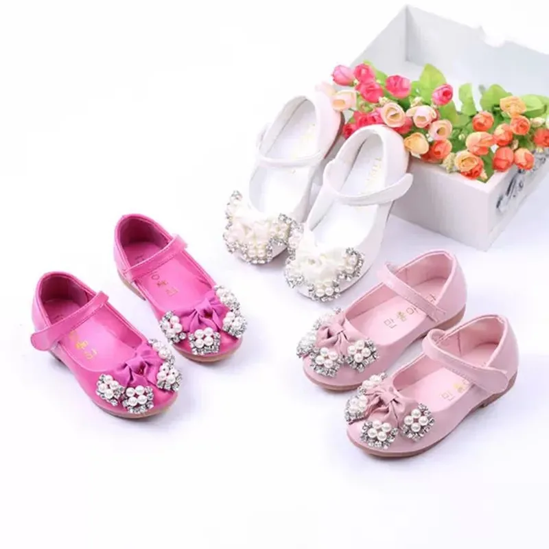 Обувь для маленьких девочек; детские туфли принцессы с мягкой подошвой, стразы, жемчугом и цветами; Детские тонкие туфли для девочек; chaussure fille; 1, 2, 3, 4-14
