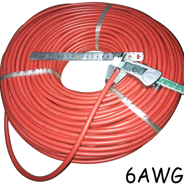 Электрические провода 6AWG 7AWG 8AWG силиконовый резиновый провод мягкий гибкий силиконовый провод черный красный 0,5 м