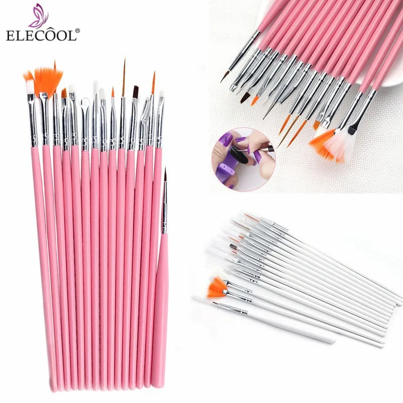 

ELECOOL 15Pcs Nail Art Decorations Brush Set Tools Pro Painting Pen for False Nail Tips UV Nail Gel Polish Brushes Manicure Tool