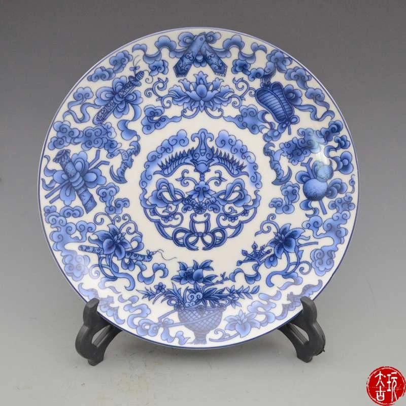 

Rare old Chinese porcelain plate,Bats send auspicious,white and blue, Decoration /Collection/ crafts,Free shipping
