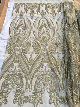 

2017 African sequins lace new Design African Net Lace Fabric, Nigerian French sequins Lace five yards yj