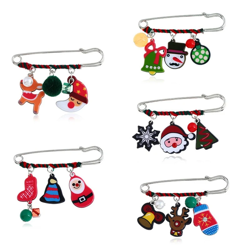 

Style Handcraft Gift Santa Claus Christmas Tree Pattern Small Bell Cute Brooch Pin For Unisex Boy And Girl Gifts