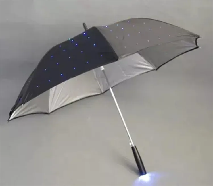 Luz LED com função lanterna, guarda-chuva decorativo