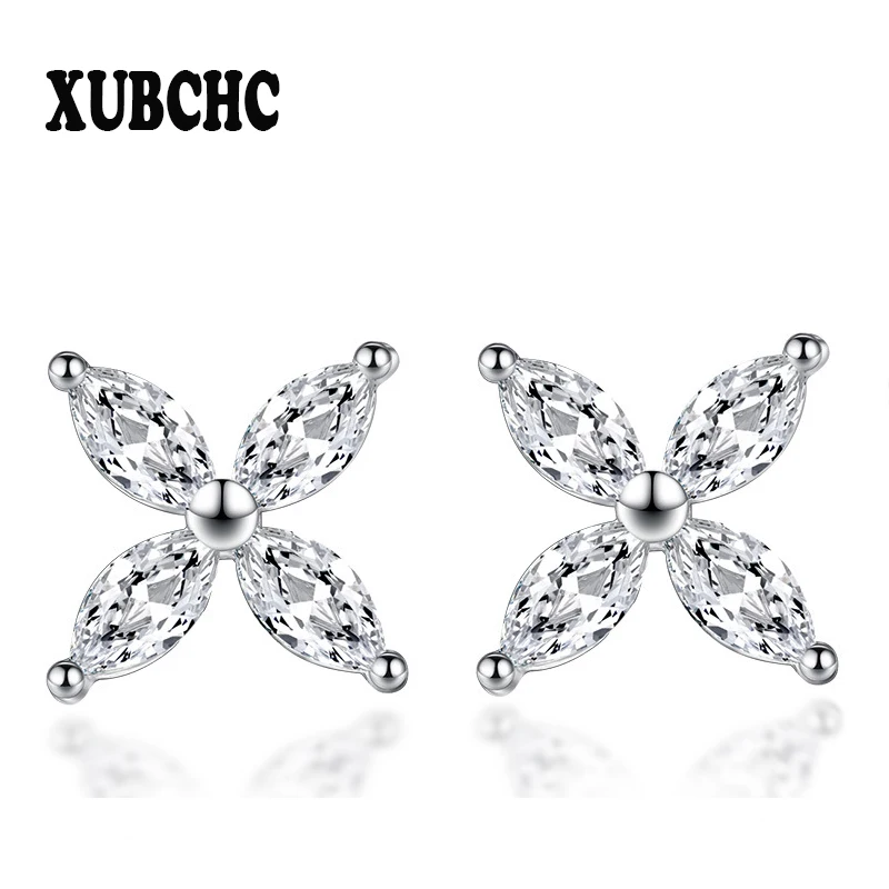 

XUBCHC Trendy Style Four Pointed Star Silver White Stud Earrings Simple AAAA Zircon Earring Fashion Jewelry for Women Best Gift