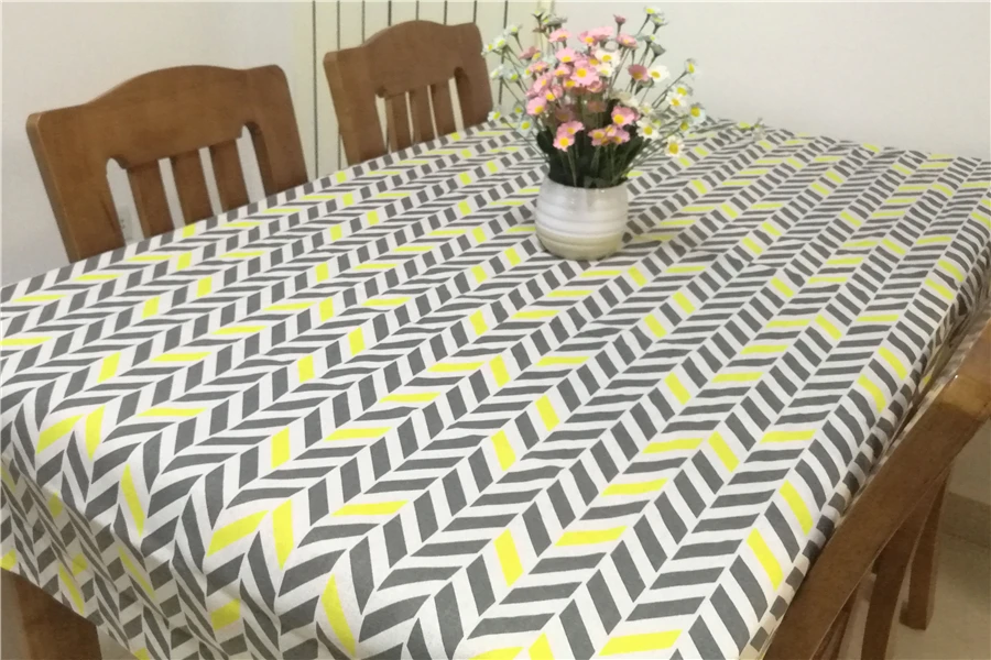 

Grey Yellow Geometric Pattern Table Cloth Cover Linen Cotton Table Cloth Dining Room Party Home Decoration, free shipping