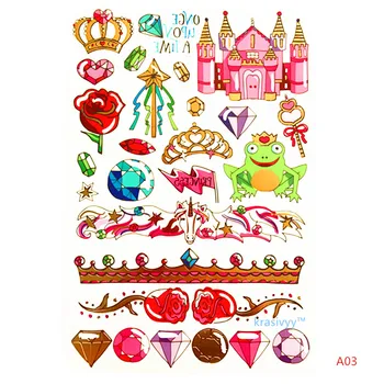 

20178 castle flowers diamond Child Temporary Tattoo Body Art Flash Tattoo Stickers 15*21cm Waterproof Henna Tattoo girls Sticker