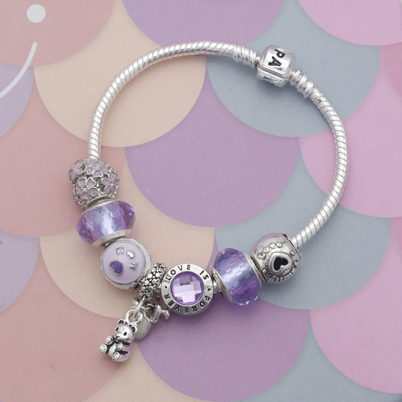

Special offer DIY transfer beads fashion bracelet purple romantic I love my love ladies bracelet gift