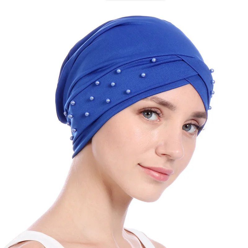Women Breathable & Soft Cotton Cap Pearls Adorned Ruffle Chemo Hat