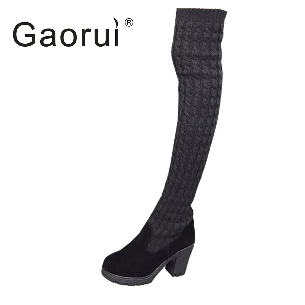 flat knitted thigh high boots