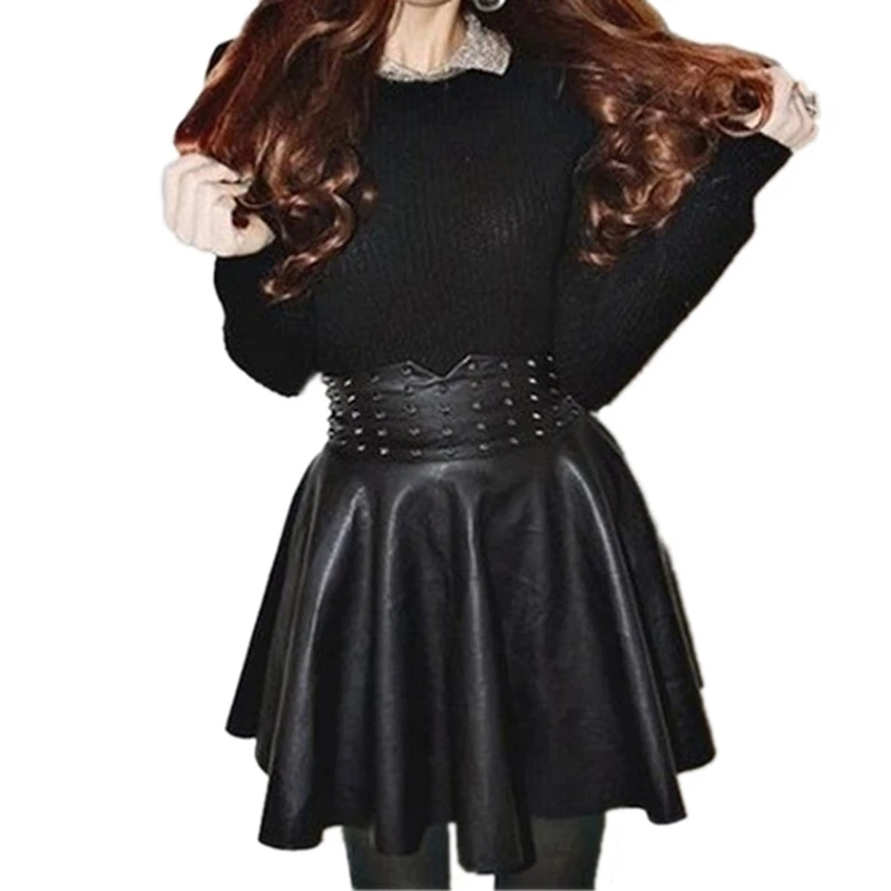 2015 New Arrival Women Fashion Korean Sexy Pleated Skirt Rivet High