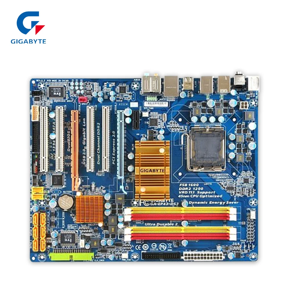 Original Gigabyte GA-EP43-DS3 Desktop Motherboard EP43-DS3 P43 LGA 775 DDR2 16G SATA2 USB2.0 ATX 100% Fully Test original gigabyte ga 945gcm s2l desktop motherboard 945gcm s2l 945gc lga 775 ddr2 4g sata2 micro atx 100% fully test