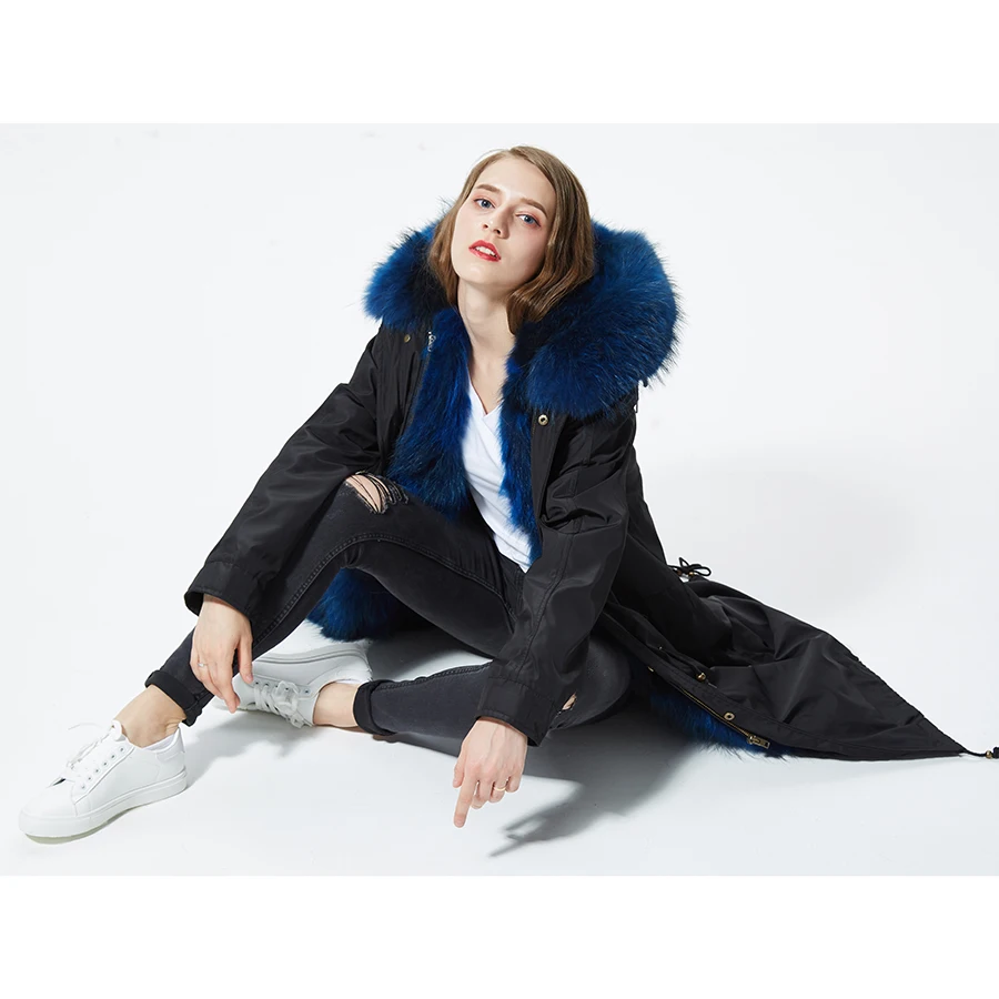 Buy parka real fur long racoon fur parka fur lined