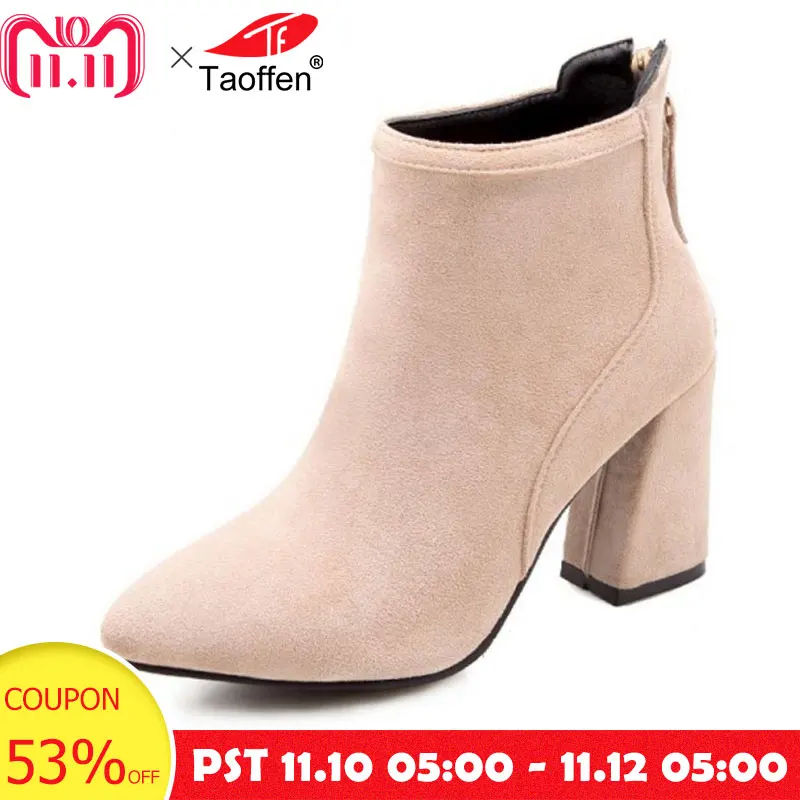 

TAOFFEN Size 33-43 Women High Heel Boots Ankle Pointed Toe Zipper Ladies Boots Fashion Elegant Shoes Woman Short Boots