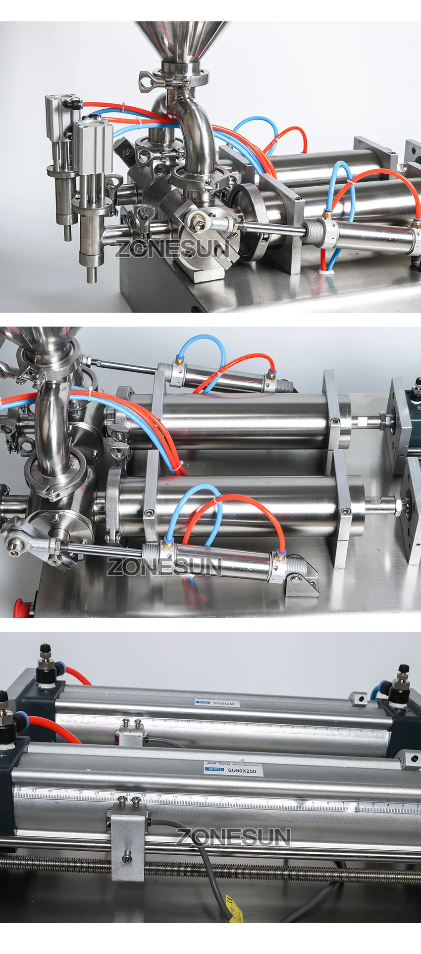 ZONESUN Двойная Головка Автоматическая жидкостная фасовочная машина пневматический Хоппер крем Шампунь Увлажняющий Лосьон косметическое
