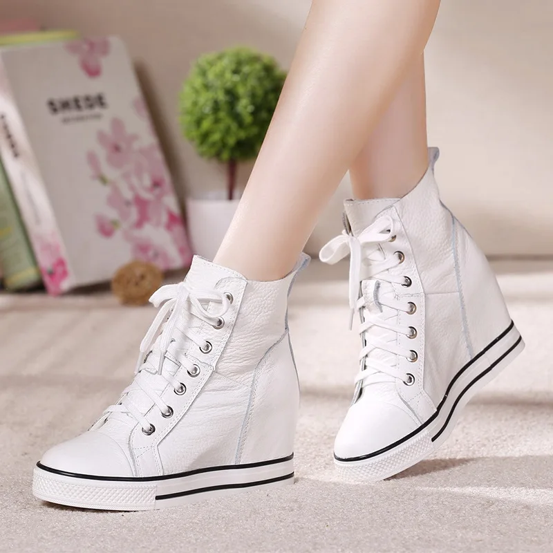 2019 Newest Spring Lace-up High-top Genuine Leather Shoes Women Sneakers Shoes High Heels Increase Within Wedges Casual Shoes 2019 Newest Spring Lace-up High-top Genuine Leather Shoes Women Sneakers Shoes High Heels Increase Within Wedges Casual Shoes