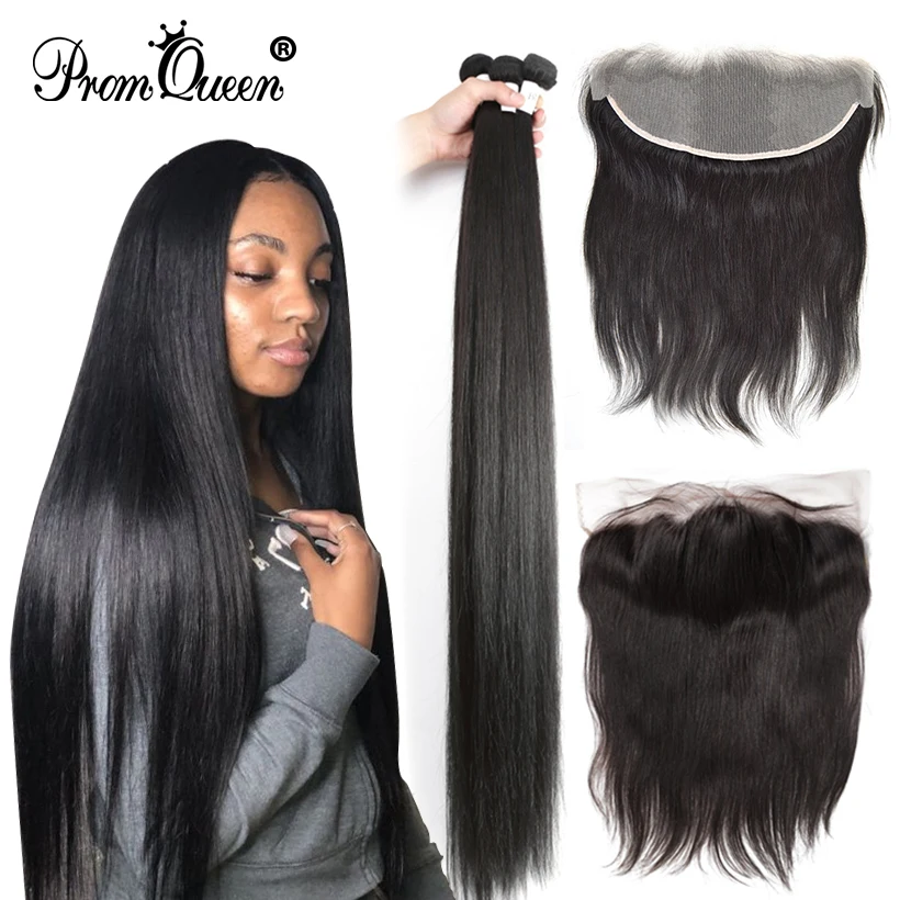 Us 77 97 54 Off Brazilian Virgin Hair Straight 32 34 40 Inch Human Hair Bundles With Frontal Closure 13x4 Transparent Lace Frontal Ear To Ear In 3 4