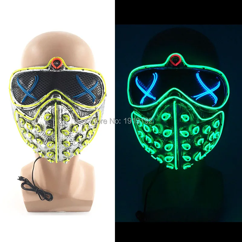 

Halloween Rivets Death Scary Mask Masquerade Party Masks Neon LED Purge Mask Cosplay Costumes Glow Party Supplies Free Shipping