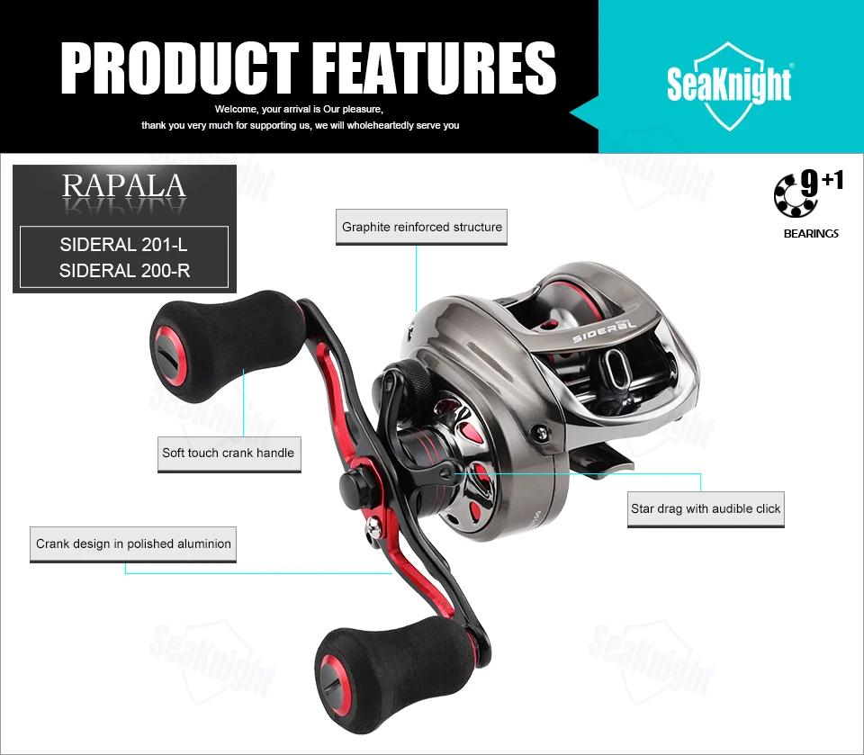 Новинка Rapala Sideral baitcasing Reel 7,0: 1 9+ 1BB Высококачественная Рыболовная катушка с максимальным сопротивлением 4,5 кг с центробежной тормозной системой