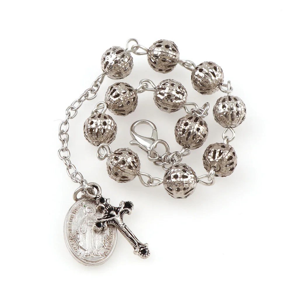 Bracelet Jewelry 6mm Holle Rozenkrans Catholic Religious Rosary Jesus Charm Hollow Bead Rose Bracelet Cross