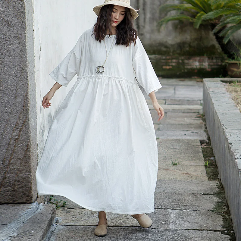 Buy Johnature Women High Waist Dress Vintage Cotton