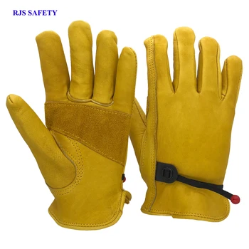 

RJS SAFETY Men's Work Driver Gloves Cowhide Leather Security Protection Safety Working Welding Garden Warm Gloves For Men NG4017