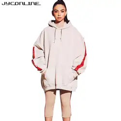 Jyconline 2017 длинные толстовки с капюшоном Для женщин Толстовки Harajuku Зима хип-хоп Пуловеры для женщин платье свободные Топы корректирующие с