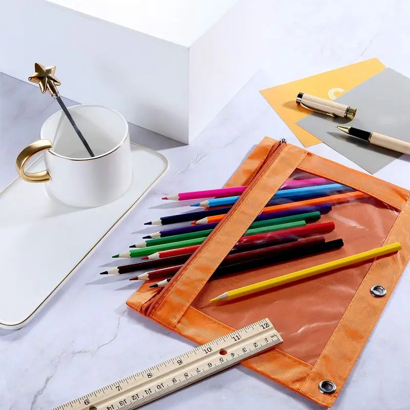 6 Pieces Ring Binder Pouch Pencil Bag with Holes 3-Ring Zipper Pouches with Clear Window(6 Colors