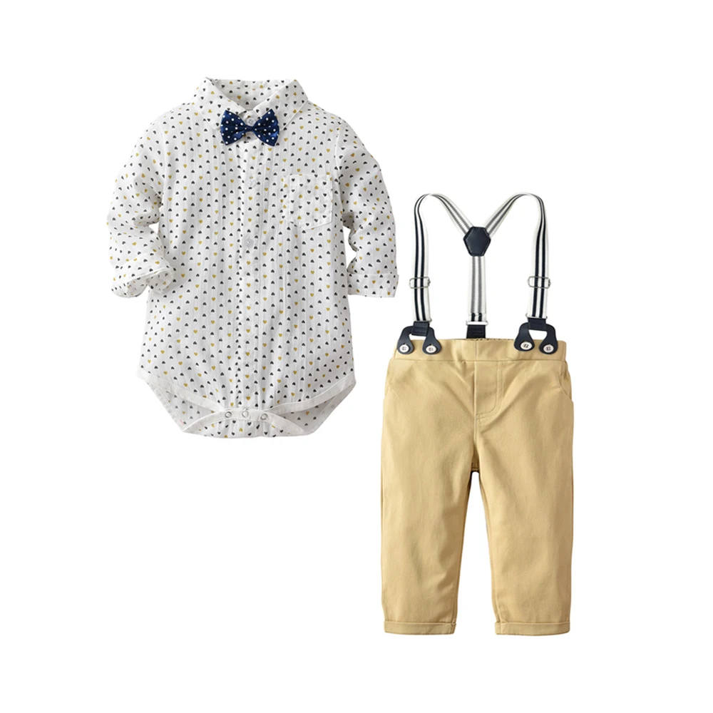 

Gentleman Baby boy's clothing sets Baby clothes infant 3Pcs Suits cotton heart-shaped Printing Bodysuits+Suspender Pants+Bow tie