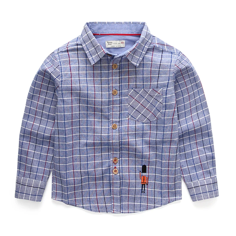 

Boys Shirts for British Children Plaid Cotton Soldier Long Sleeve School Blouses Kids England Clothes For Wedding Party