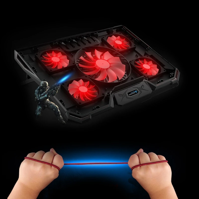 

5 Fans 2 USB LED Cooling Pad Adjustable Stand Base For Notebook Laptop PC 10-17"-PC Friend