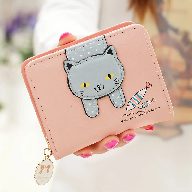 

Wallet woman short cute zipper cartoon sprout cat student print Lady 0 Wallet Money Clip