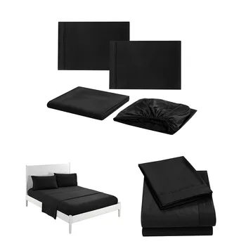 

2019 New Black Solid Color Simple Series Bedding Sheets Bed Pillowcase Four Sets high quality Soft to the touch L606