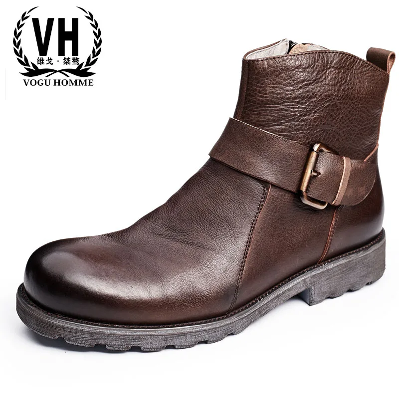 

Autumn and winter Martin shoes men's leather shoes retro British style high Bangzhen muffin bottom zipper boots