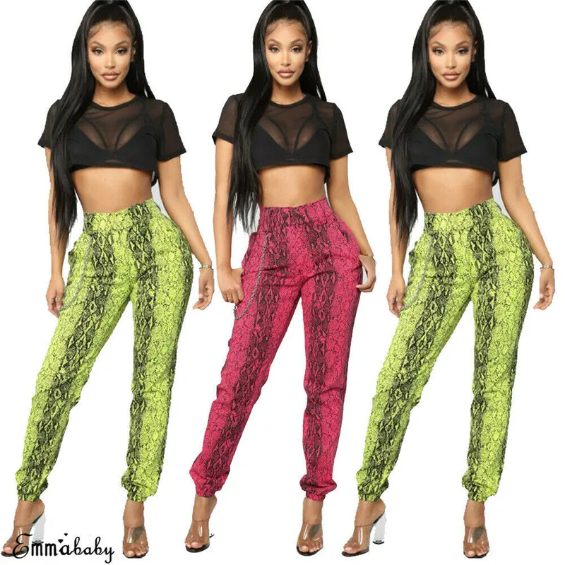 

Women Snake Skin Print Slim Fit Jeans Pants Capris Ladies Stretchy Skinny Jegging Pants Trouser Leggings High Waist Chain Pants