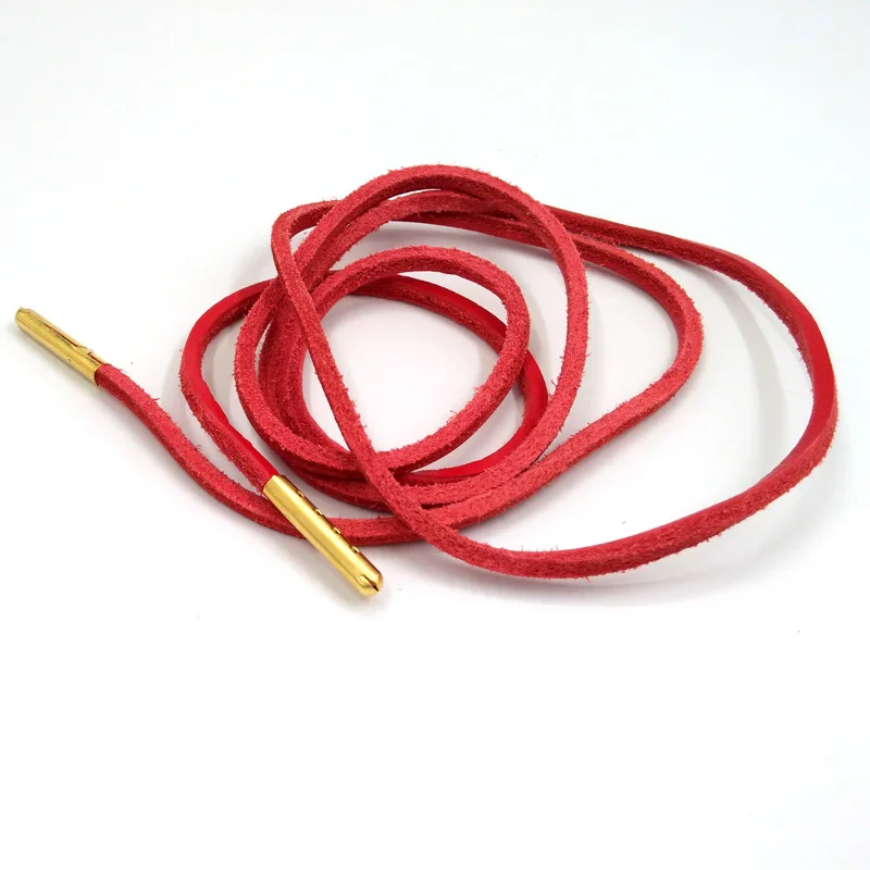 1-12 Pairs Red Momen Fashion Quality Genuine Top Layer Leather Shoelaces Retro Leather Boot Shoe Shoestring Metal Head Shoelaces