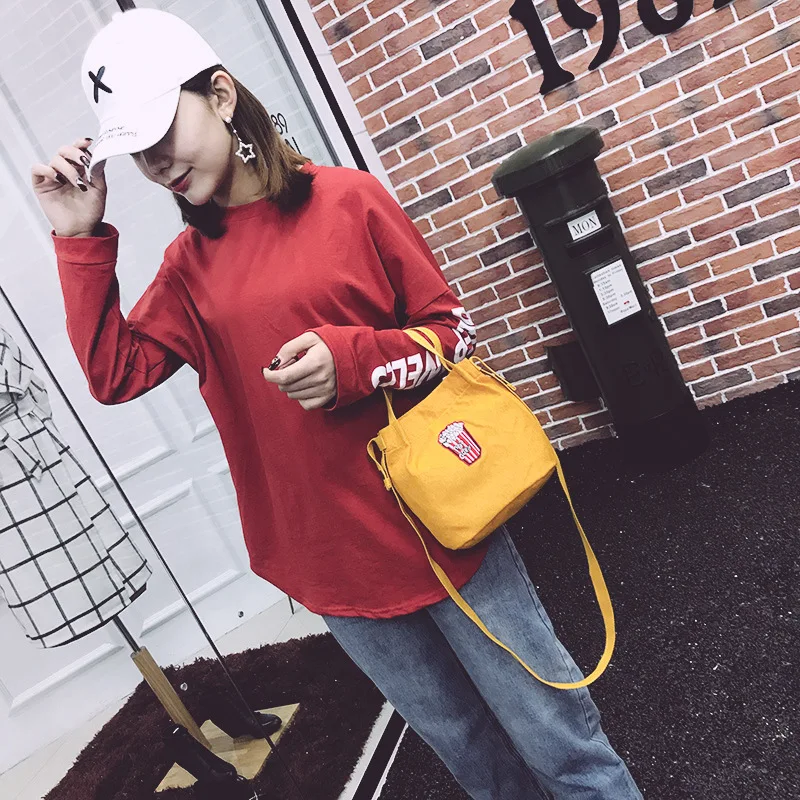

Small fresh and artistic versatile one-shoulder portable harajuku canvas bag simple zipper casual large capacity shopping bag