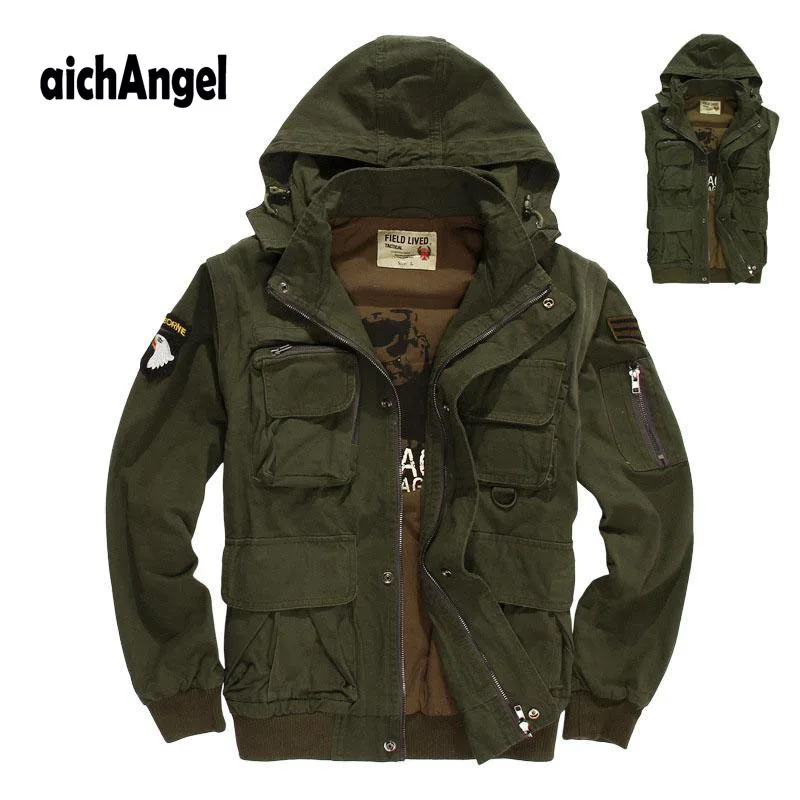 

New Military Mens Tactical Jacket Multi-pocket Detachable Sleeves US Army Air Force Pilots Jacket Coat Men Outwear
