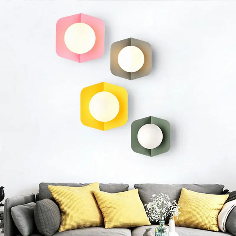 

Nordic Simple LED wall lamp macarons candy color bedroom bedside livingroom modern stairway aisle entrance creative lighting E27